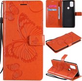 Voor OnePlus Nord N10 5G 3D vlinders reliëfpatroon horizontaal flip lederen hoesje met houder & kaartsleuf & portemonnee (oranje)