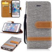 Kleurafstemming Denim Texture Leather Case voor iPhone 5 & Se, met houder & kaartsleuven & portemonnee & lanyard (grijs)