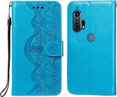 Voor Motorola Moto Edge Plus Flower Vine Embossing Pattern Horizontale Flip Leren Case met Kaartsleuf & Houder & Portemonnee & Lanyard (Blauw)