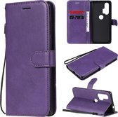 Voor Motorola Moto Edge + effen kleur horizontale flip beschermende lederen tas met houder & kaartsleuven & portemonnee & fotolijst & lanyard (paars)