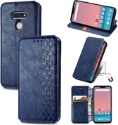 Voor LG Style3 L-41A Cubic Grid Pressed Horizontal Flip Magnetic PU Leather Case met houder & kaartsleuven & portemonnee (blauw)