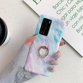 Voor Huawei P40 Laser Marble Pattern TPU beschermhoes met ringhouder (regenboog)