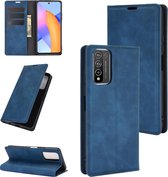 Voor Huawei Honor 10X Lite Retro-skin Business magnetische zuignap lederen tas met houder & kaartsleuven & portemonnee (donkerblauw)