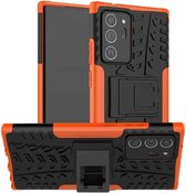 Voor Samsung Galaxy Note20 Ultra Tyre Texture Shockproof TPU + PC beschermhoes met houder (oranje)