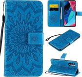 Voor OPPO Reno4 Pro 5G Sun Embossing Pattern Horizontale Flip Leather Case met Card Slot & Holder & Wallet & Lanyard (Blue)