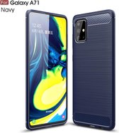Voor Galaxy A71 Brushed Texture Carbon TPU Case (Navy Blue)