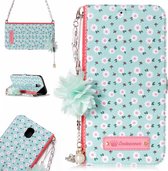 Voor Galaxy J7 (2017) (EU-versie) Daisy Flower Pattern Horizontaal Flip Leather Case met houder & kaartsleuven & Pearl Flower Ornament & Chain