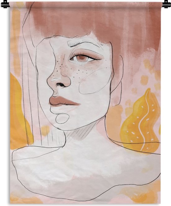 Wandkleed Kleurrijke portretten van vrouwen - Digitale kunst van een vrouw Wandkleed katoen 60x80 cm - Wandtapijt met foto