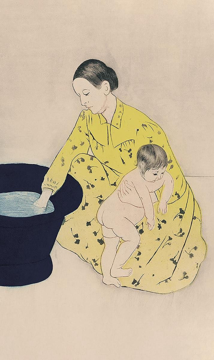Schilderij - het kinderbad - kunstschilder Mary Cassatt - Collectie ART Facsimile - Dibond wit - 70x118cm