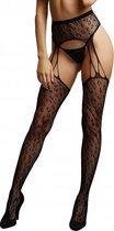 Suspender Leopard Pantyhose - Black - O/S