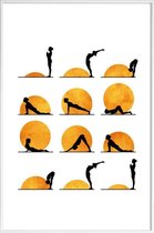 JUNIQE - Poster in kunststof lijst Yoga Sun -30x45 /Geel & Oranje