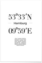 JUNIQE - Poster Coördinaten Hamburg -13x18 /Wit & Zwart