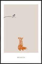 JUNIQE - Poster met kunststof lijst Vogel en Vos -13x18 /Bruin &