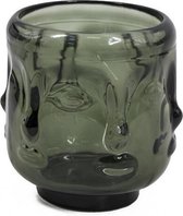 Waxinelichthouder gezicht groen - glas - green - 7,8x7,8x8cm - Kolony