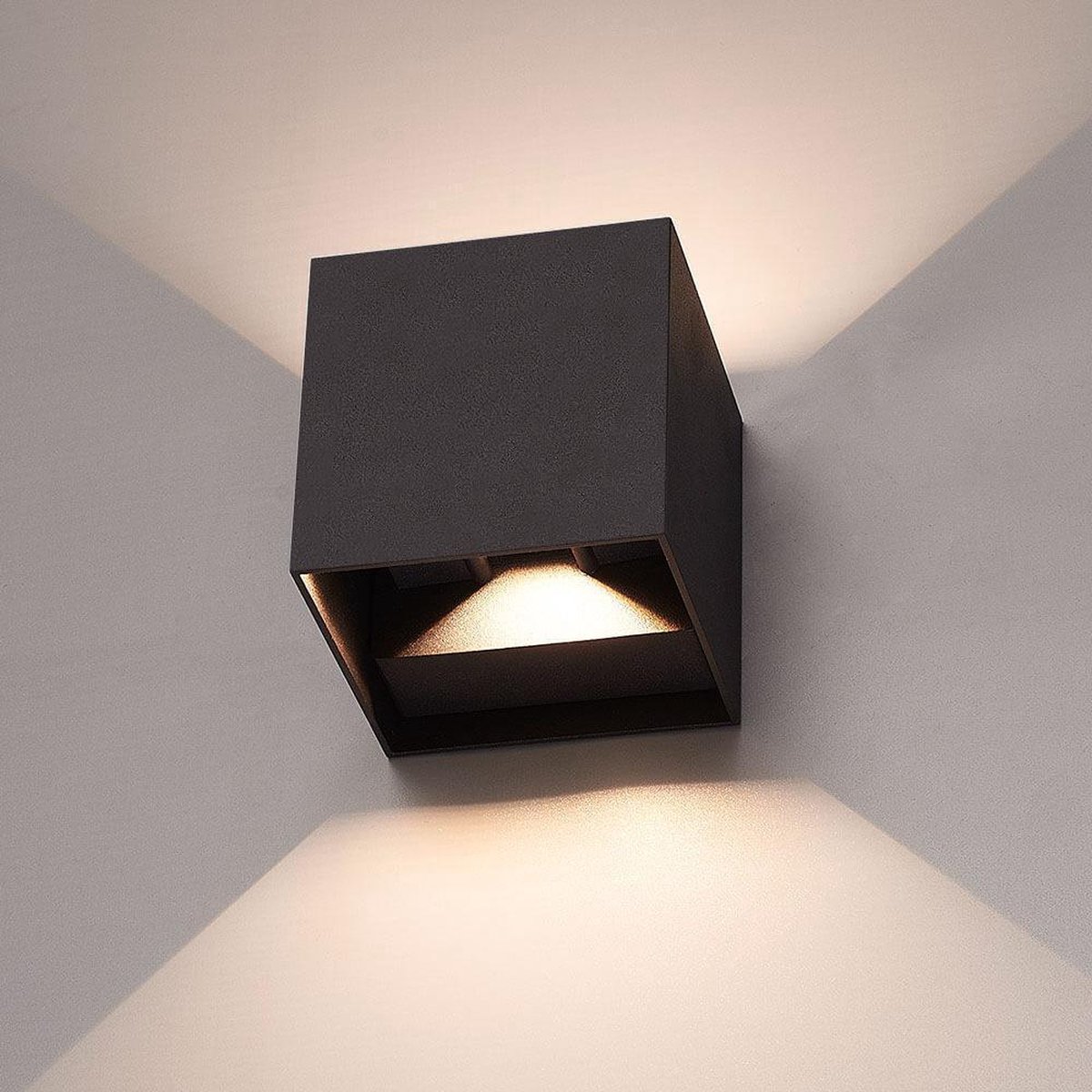 HOFTRONIC Wandlamp LED Zwart - Kubus tweezijdig oplichtend - geschikt voor binnen en buiten