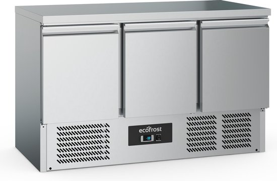 Ecofrost Koelwerkbank - 368L - 3 Deuren 1/1 GN - +2°C/+8°C - Statisch + Ventilator - 1365x700x876mm