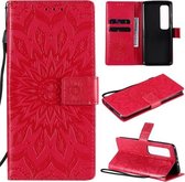 Voor Xiaomi Mi 10 Ultra Pressed Printing Zonnebloempatroon Horizontale Flip PU lederen tas met houder & kaartsleuven & portemonnee & lanyard (rood)