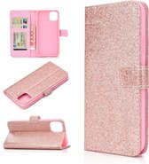 Voor iPhone 12/12 Pro Glitter Poeder Horizontale Flip Leren Case met Kaartsleuven & Houder & Fotolijst & Portemonnee & Lanyard (Rose Goud)