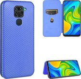 Voor Xiaomi Redmi Note 9 Carbon Fiber Texture Magnetische Horizontale Flip TPU + PC + PU Leather Case met Card Slot (Blue)