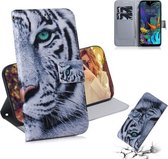 Schilderen Patroon Gekleurde Tekening Horizontale Leren Flip Case met Houder & Kaartsleuven & Portemonnee voor LG K50 (Tiger)