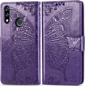 Butterfly Love Flowers Embossing Horizontale Flip Leather Case voor LG W10, met houder & kaartsleuven & portemonnee & lanyard (donkerpaars)