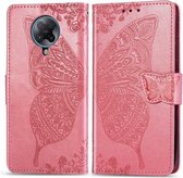 Voor xiaomi redmi k30 pro vlinder liefde bloem reliëf horizontale flip lederen tas met beugel / kaartsleuf / portemonnee / lanyard (roze)