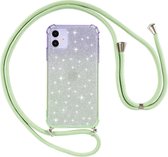 Voor iPhone 11 Pro Max Gradient Glitter Poeder Schokbestendig TPU-beschermhoes met Lanyard (Paars Groen)