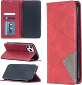 Voor iPhone 12 Pro Max Rhombus Texture Horizontale magnetische lederen flip-hoes met houder en kaartsleuven (rood)
