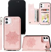 Voor iPhone 11 Pro Mandala reliëf PU + TPU-hoesje met houder & kaartsleuven & fotolijst en draagriem (roségoud)