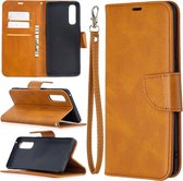 Voor OPPO Find X2 Neo Retro Lambskin Texture Pure Color Horizontale Flip PU Leather Case, met houder & kaartsleuven & portemonnee & lanyard (geel)