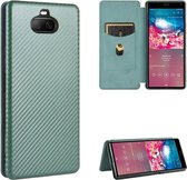 Voor Sony Xperia 8 Lite Carbon Fiber Texture Magnetische Horizontale Flip TPU + PC + PU Leather Case met Card Slot (Groen)