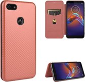 Voor Motorola Moto E6 Play Carbon Fiber Texture Magnetische Horizontale Flip TPU + PC + PU Leather Case met Touw & Card Slot (Bruin)