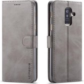 Voor Galaxy A6 Plus (2018) LC.IMEEKE Horizontale lederen flip-hoes met kalfsleer, met houder en kaartsleuven en portemonnee (grijs)
