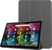 Voor Lenove Duet Chromebook uster Texture Smart PU lederen tas met slaap- / wekfunctie en 3-voudige houder (grijs)