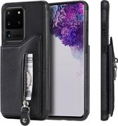 Voor Galaxy S20 Ultra effen kleur dubbele gesp ritssluiting schokbestendig beschermhoes (zwart)