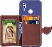 Leaf Buckle Litchi Texture kaarthouder PU + TPU Case voor Huawei Honor 10 Lite / P Smart 2019, met kaartsleuf & houder & portemonnee & fotolijst (blauw)