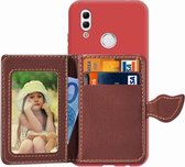 Leaf Buckle Litchi Texture kaarthouder PU + TPU Case voor Huawei Honor 10 Lite / P Smart 2019, met kaartsleuf & houder & portemonnee & fotolijst (rood)
