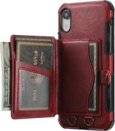 Crazy Horse Texture PU + TPU schokbestendige achterkant met kaartsleuven & houder & portemonnee & crossbody riem voor iPhone XS Max (rood)