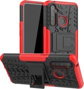Voor OPPO Realme 5 Pro Tyre Texture Shockproof TPU + PC beschermhoes met houder (rood)