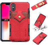 Voor iPhone XS / X stoffen textuur + PU + TPU schokbestendige beschermhoes met kaartsleuven (rood)