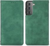 Voor Samsung Galaxy S21 Retro Skin Feel Business Magnetische Horizontale Flip Leren Case met Houder & Kaartsleuven & Portemonnee & Fotolijst (Groen)