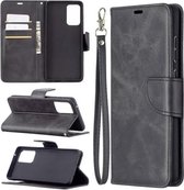 Voor Samsung Galaxy A72 5G Retro Lambskin Texture Pure Color Horizontale Flip PU Leather Case met Houder & Kaartsleuven & Portemonnee & Lanyard (Zwart)
