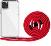 Voor iPhone 11 PC + TPU transparant all-inclusive acryl 2-in-1 schokbestendig telefoon beschermhoes met lanyard (rood)