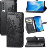 Voor Fujitsu Arrows NX9 F-52A Mandala Bloem Reliëf Horizontale Flip Lederen Case met Houder & Drie Kaartsleuven & Portemonnee & Lanyard (Zwart)