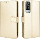 Voor vivo Y51A 2021 / Y51 2020 (Indian) Retro Crazy Horse Texture Horizontale flip lederen tas met houder & kaartsleuven & lanyard (goud)