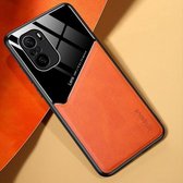 Voor Xiaomi Redmi K40 All-inclusive leer + organische glazen beschermhoes met metalen ijzeren plaat (geel)