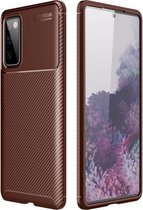 Voor Samsung Galaxy S20 Fan-Edition koolstofvezel textuur schokbestendig TPU-hoesje (bruin)