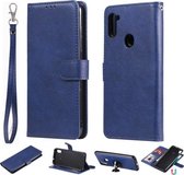 Voor Samsung Galaxy M11 / A11 2 in 1 effen kleur afneembare PU lederen tas met kaartsleuven & magnetische houder & fotolijst & portemonnee & riem (blauw)