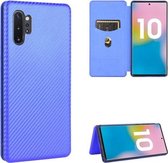 Voor Samsung Galaxy Note10 Plus Koolstofvezel Textuur Magnetische Horizontale Flip TPU + PC + PU lederen tas met kaartsleuf (blauw)