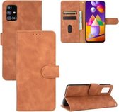 Voor Samsung Galaxy M31s Effen Kleur Huidgevoel Magnetische Gesp Horizontale Flip Kalftextuur PU Lederen Case met Houder & Kaartsleuven & Portemonnee (Bruin)